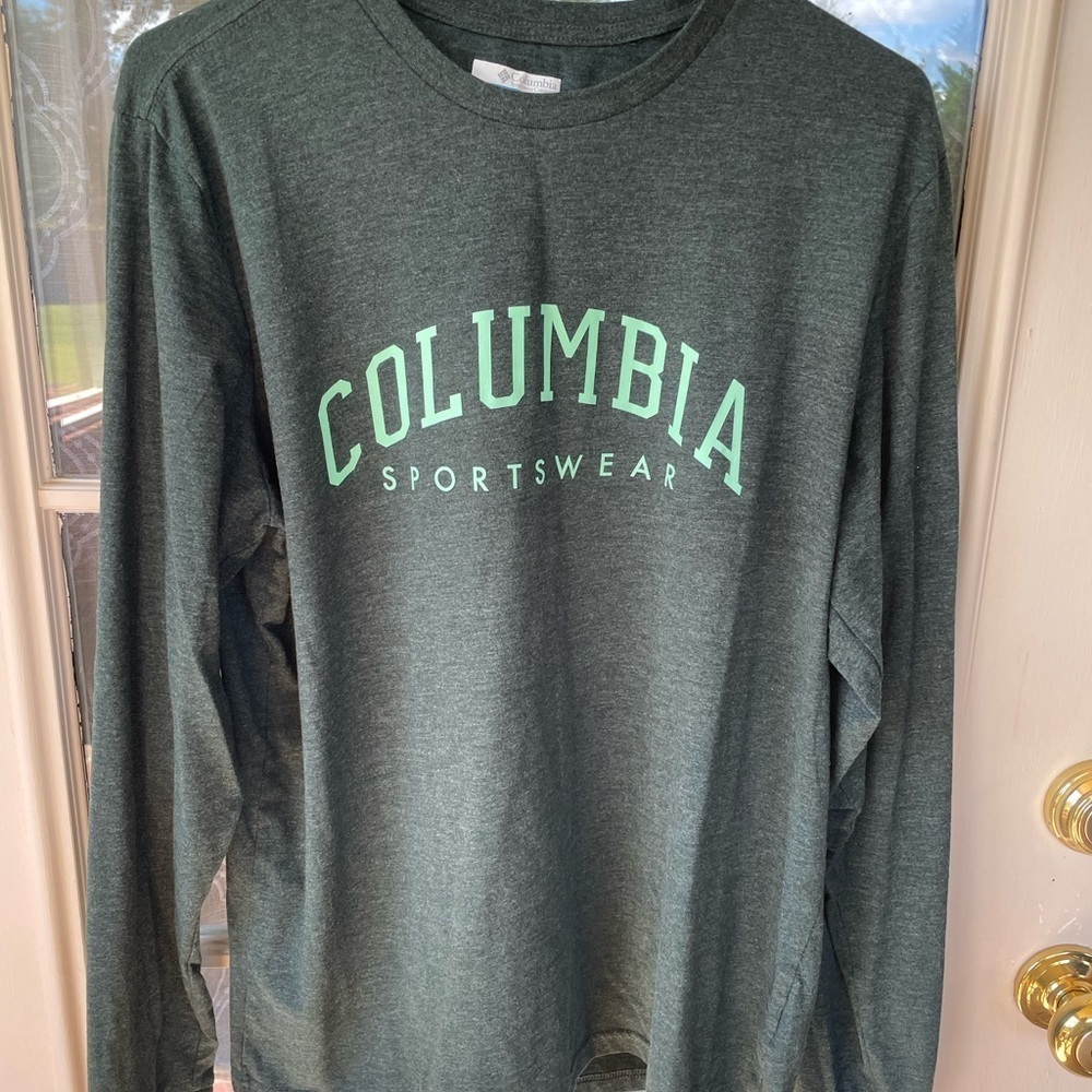 Columbia Sportswear Size L Men’s 🌲 Dark Green Logo Long Sleeve Tee Unisex Shirt